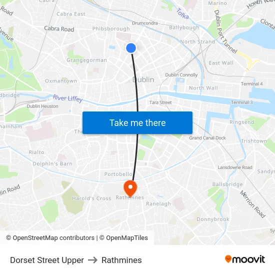 Dorset Street Upper to Rathmines map