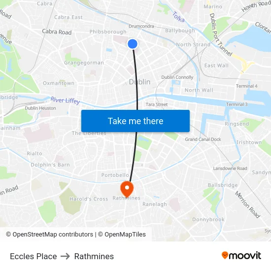 Eccles Place to Rathmines map