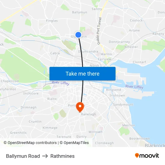 Ballymun Road to Rathmines map