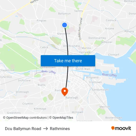 Dcu Ballymun Road to Rathmines map