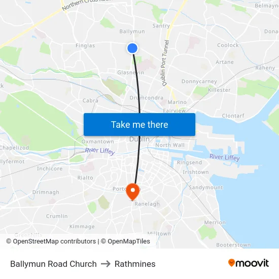Ballymun Road Church to Rathmines map