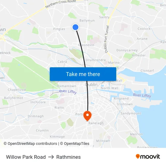 Willow Park Road to Rathmines map