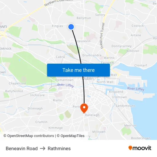 Beneavin Road to Rathmines map