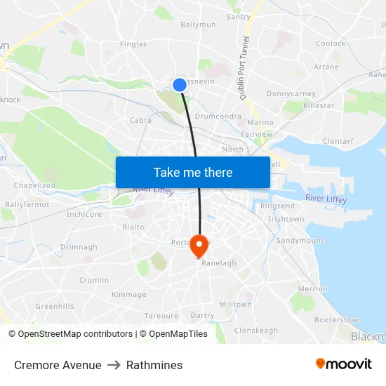 Cremore Avenue to Rathmines map