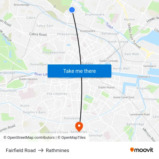 Fairfield Road to Rathmines map