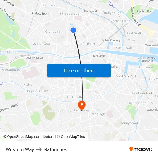 Western Way to Rathmines map