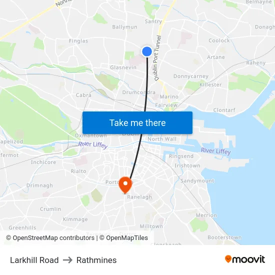 Larkhill Road to Rathmines map