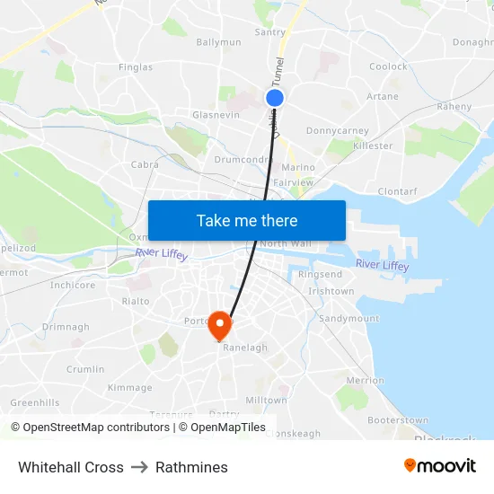 Whitehall Cross to Rathmines map