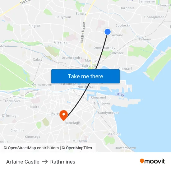 Artaine Castle to Rathmines map
