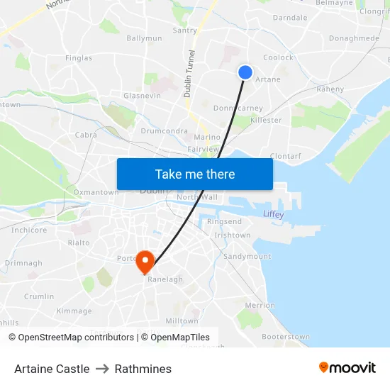 Artaine Castle to Rathmines map