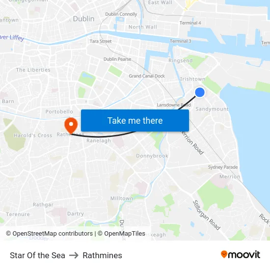 Star Of the Sea to Rathmines map