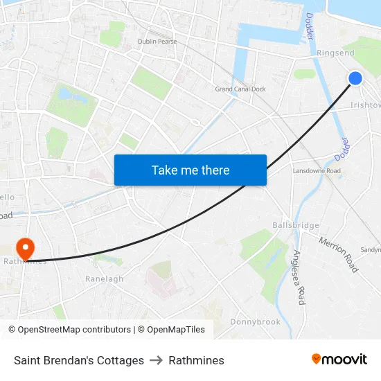 Saint Brendan's Cottages to Rathmines map