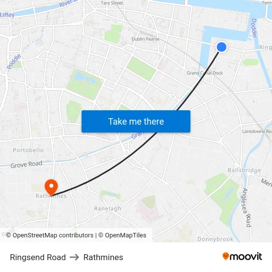 Ringsend Road to Rathmines map