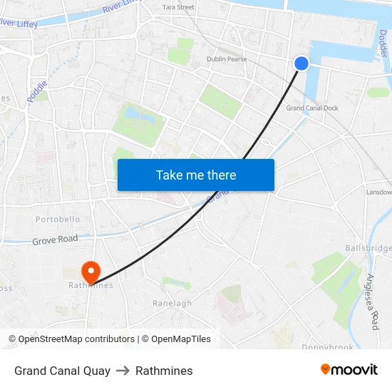 Grand Canal Quay to Rathmines map