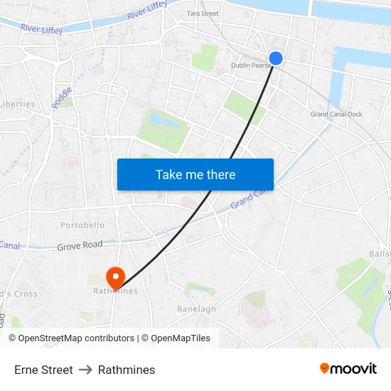 Erne Street to Rathmines map