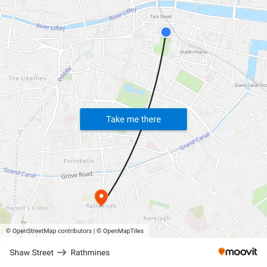 Shaw Street to Rathmines map