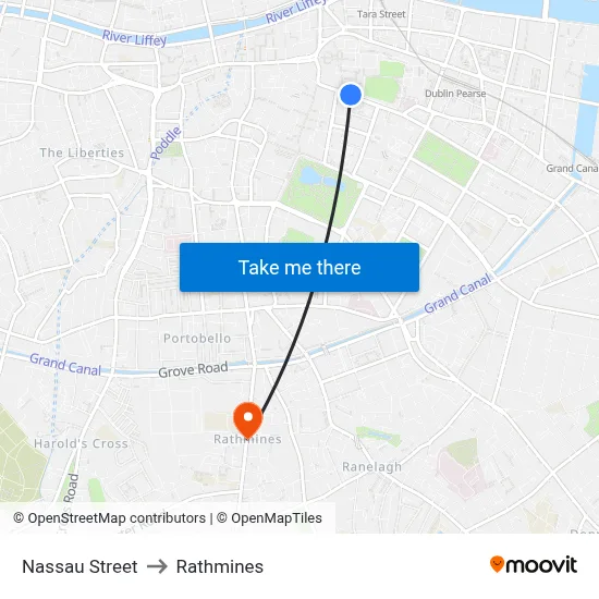 Nassau Street to Rathmines map