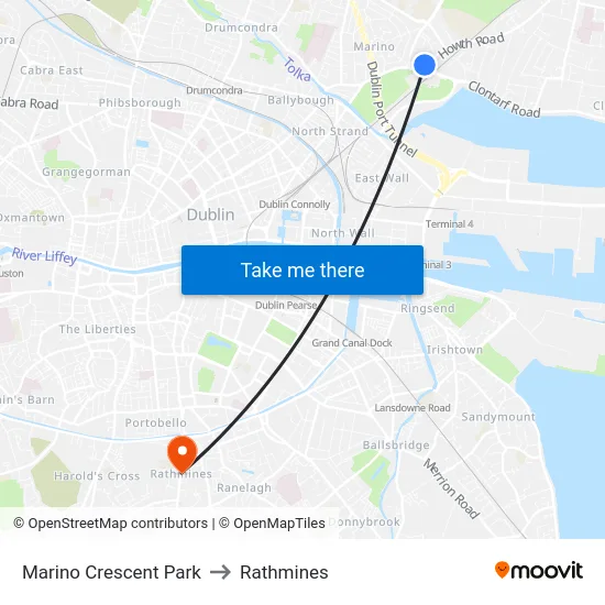 Marino Crescent Park to Rathmines map