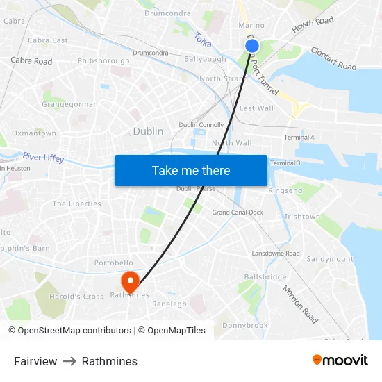 Fairview to Rathmines map