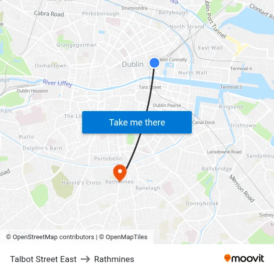 Talbot Street East to Rathmines map