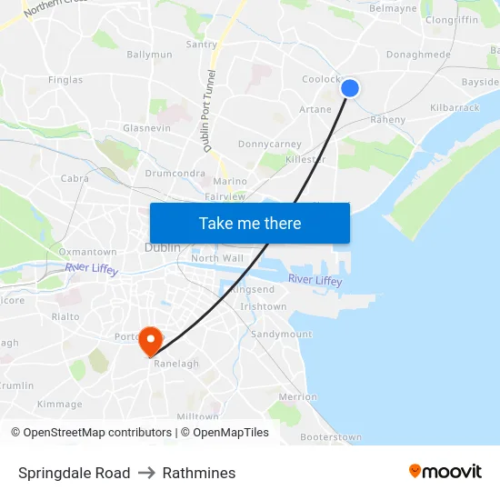 Springdale Road to Rathmines map