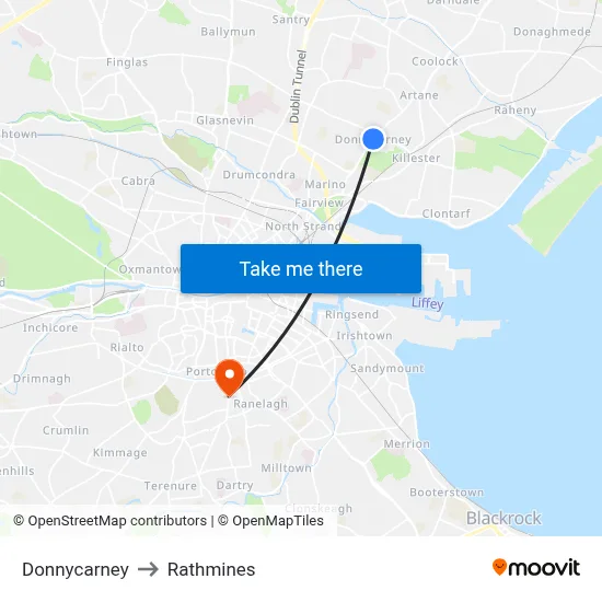 Donnycarney to Rathmines map
