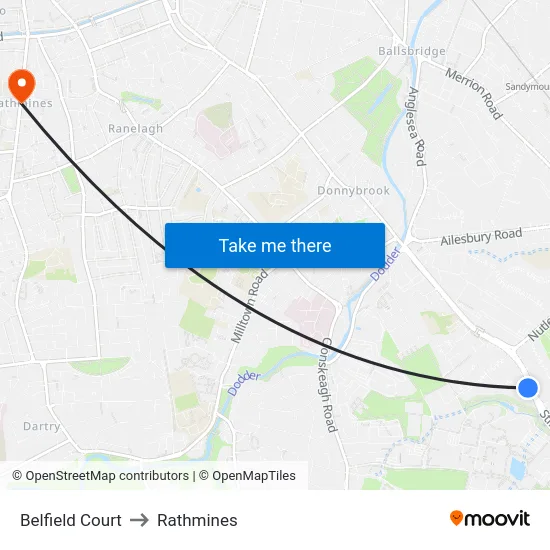 Belfield Court to Rathmines map