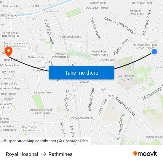 Royal Hospital to Rathmines map