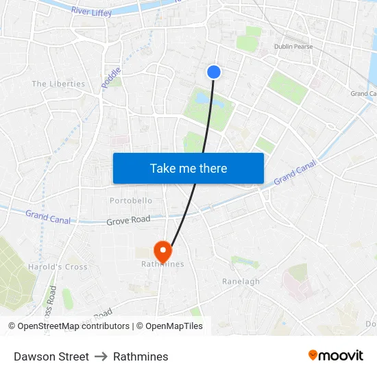 Dawson Street to Rathmines map