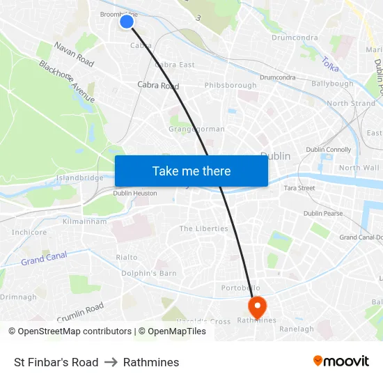 St Finbar's Road to Rathmines map