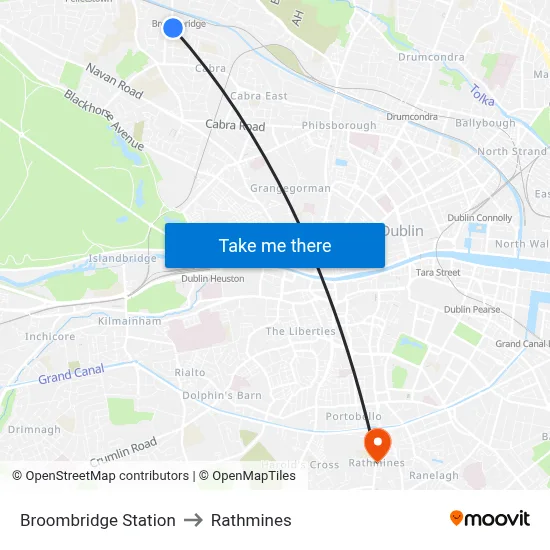 Broombridge Station to Rathmines map