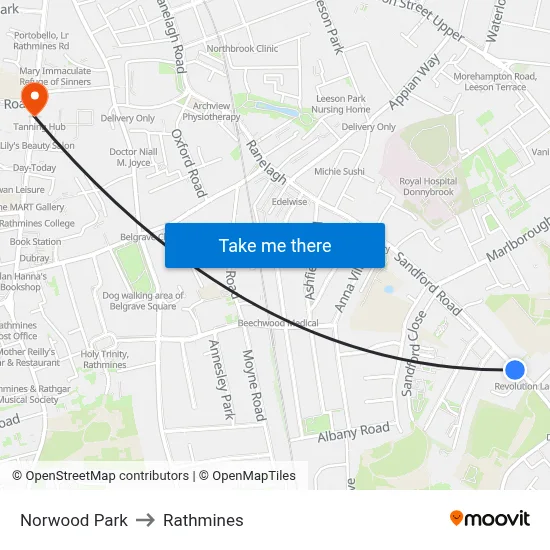 Norwood Park to Rathmines map