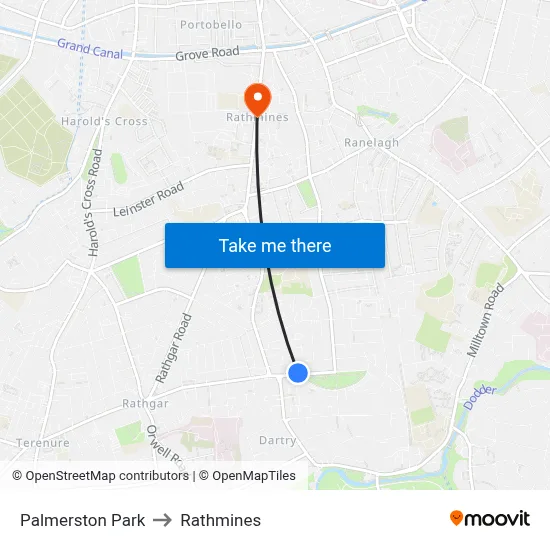 Palmerston Park to Rathmines map
