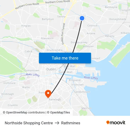 Northside Shopping Centre to Rathmines map