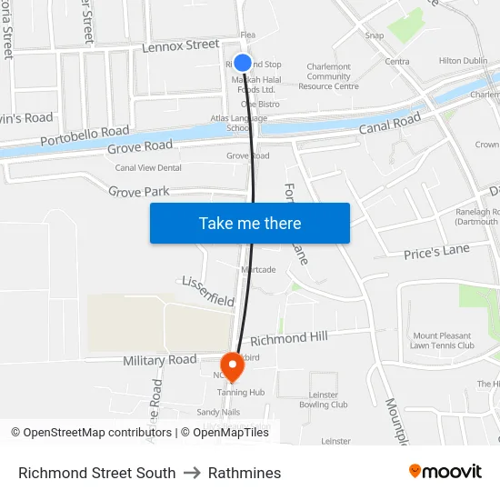 Richmond Street South to Rathmines map