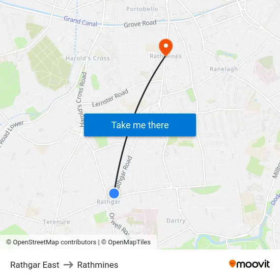 Rathgar East to Rathmines map