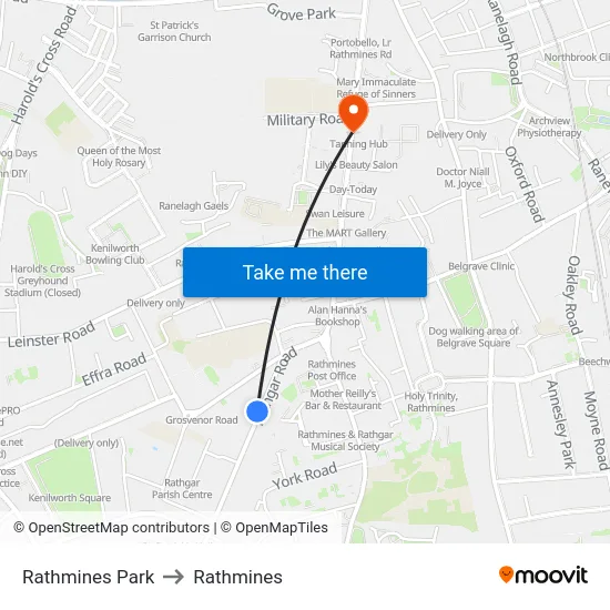 Rathmines Park to Rathmines map