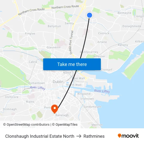 Clonshaugh Industrial Estate North to Rathmines map
