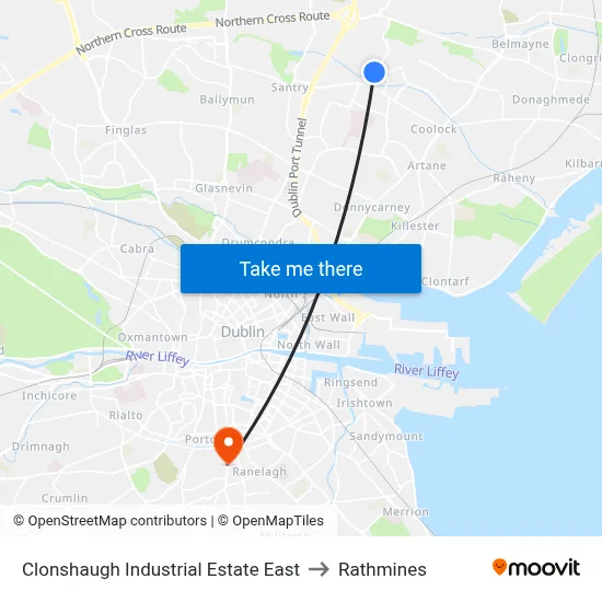 Clonshaugh Industrial Estate East to Rathmines map