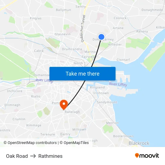 Oak Road to Rathmines map