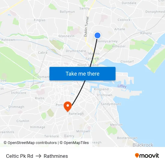 Celtic Pk Rd to Rathmines map