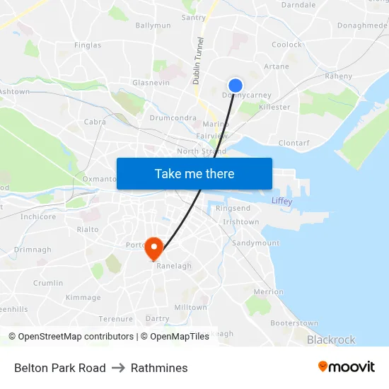 Belton Park Road to Rathmines map