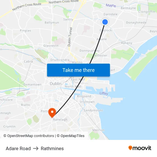 Adare Road to Rathmines map