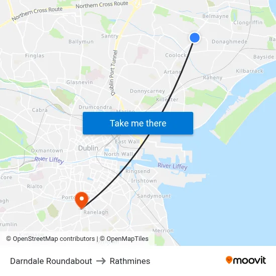 Darndale Roundabout to Rathmines map