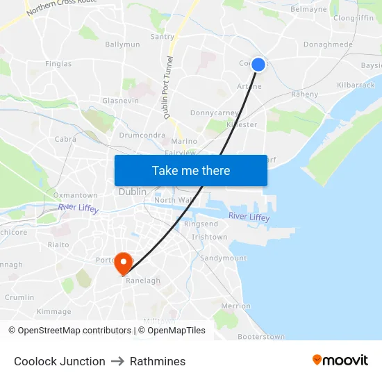Coolock Junction to Rathmines map