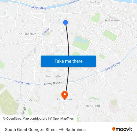 South Great George's Street to Rathmines map