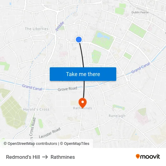 Redmond's Hill to Rathmines map