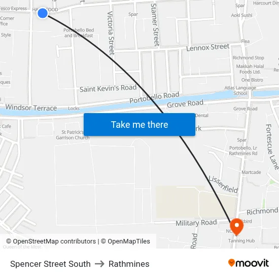 Spencer Street South to Rathmines map