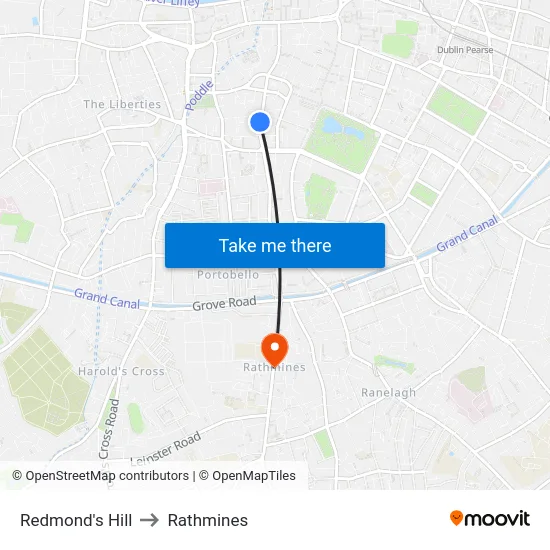 Redmond's Hill to Rathmines map