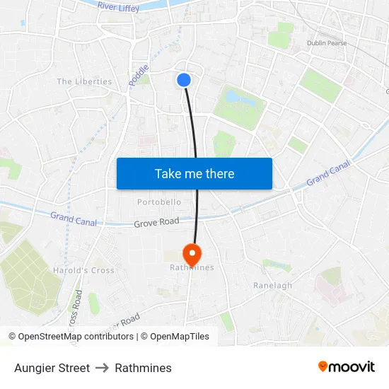 Aungier Street to Rathmines map